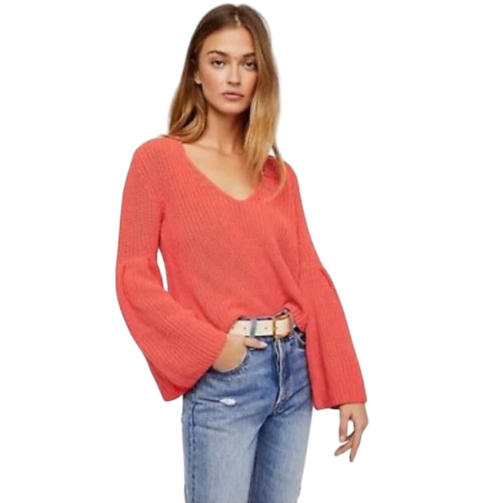 FREE PEOPLE Women’s Damsel Bell Cuff Pullover Vneck Sweater Large